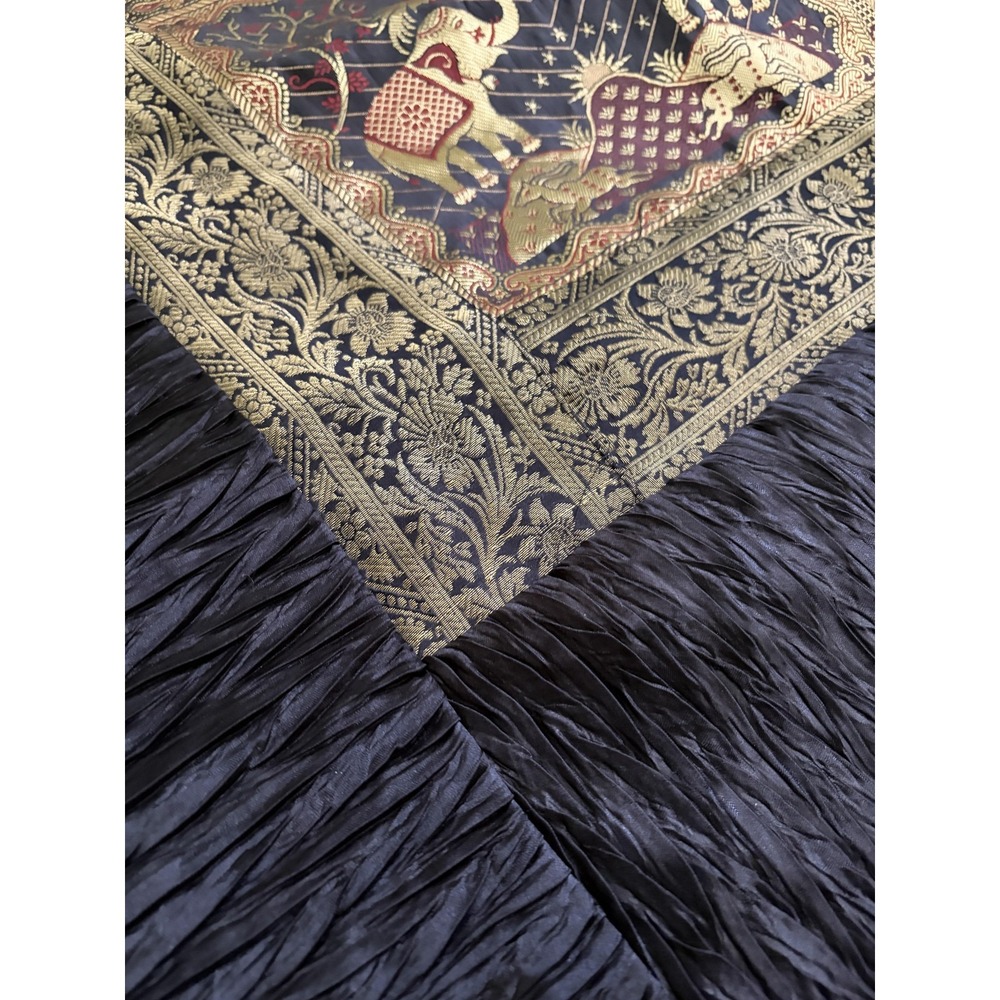 Indian Elephant Quilt Bedspread 102x88 Black Gold Silk Look Throw Decor Boho - Picture 11 of 12
